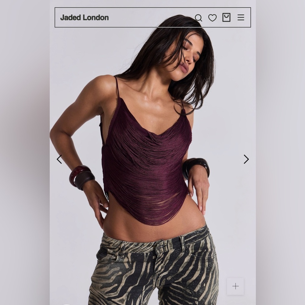 JADED LONDON LAVINIA BACKLESS FRINGE TOP BURGUNDY